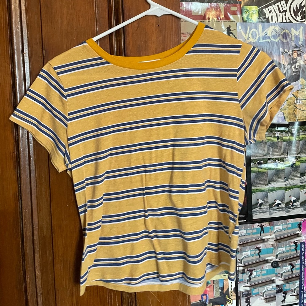 yellow and blue striped crop top